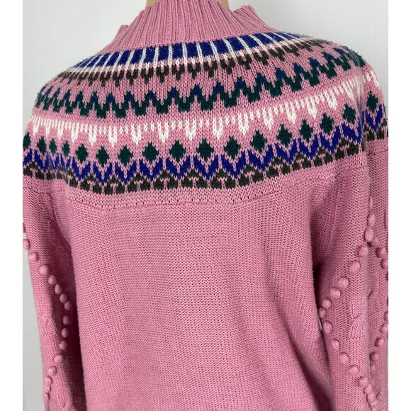 Vintage Cabin Creek Size Medium Fair Isle Crew Neck Sweater Pom Pom Sweater - Picture 9 of 16